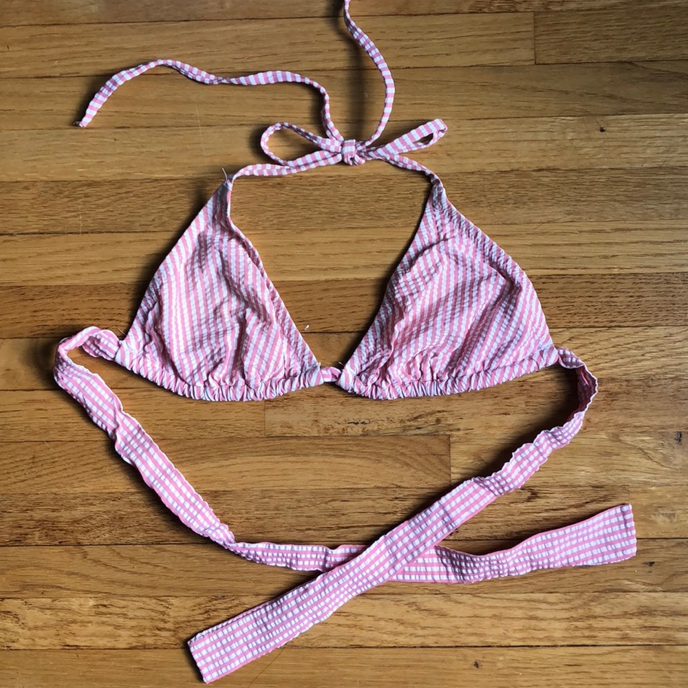J. Crew Pink Seersucker Bikini Top S